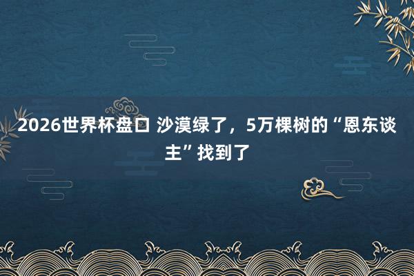 2026世界杯盘口 沙漠绿了，5万棵树的“恩东谈主”找到了