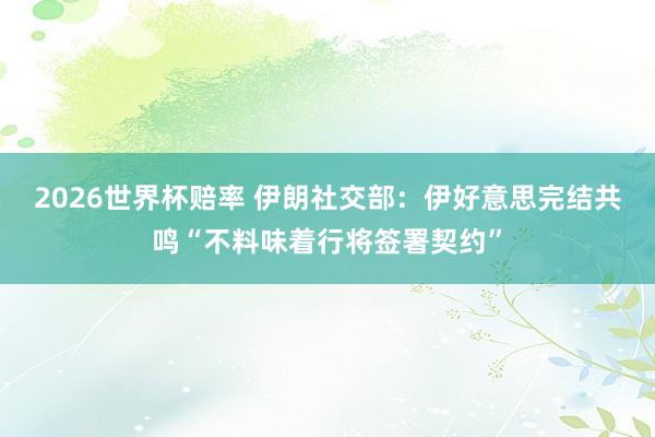 2026世界杯赔率 伊朗社交部：伊好意思完结共鸣“不料味着行将签署契约”