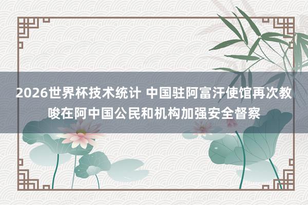 2026世界杯技术统计 中国驻阿富汗使馆再次教唆在阿中国公民和机构加强安全督察