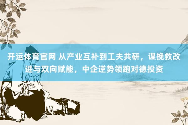 开运体育官网 从产业互补到工夫共研，谋挽救改进与双向赋能，中企逆势领跑对德投资