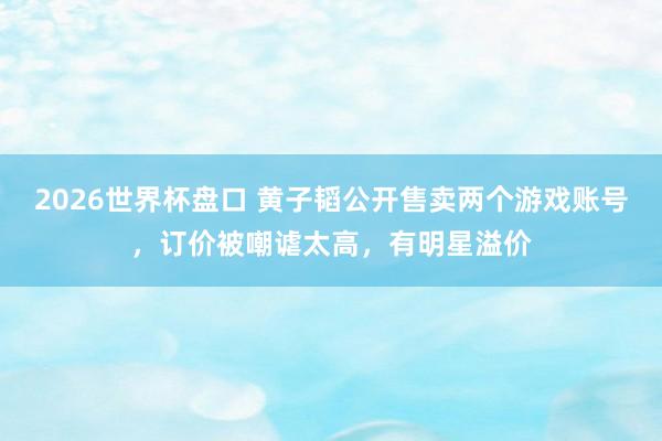 2026世界杯盘口 黄子韬公开售卖两个游戏账号，订价被嘲谑太高，有明星溢价