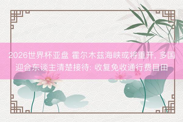 2026世界杯亚盘 霍尔木兹海峡或将重开, 多国迎合东谈主清楚接待: 收复免收通行费目田