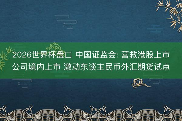 2026世界杯盘口 中国证监会: 营救港股上市公司境内上市 激动东谈主民币外汇期货试点