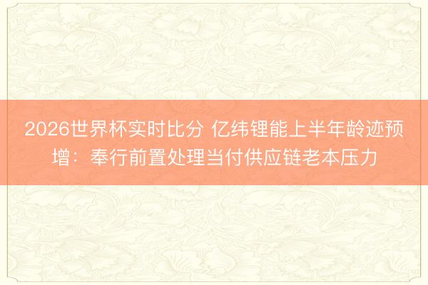 2026世界杯实时比分 亿纬锂能上半年龄迹预增：奉行前置处理当付供应链老本压力